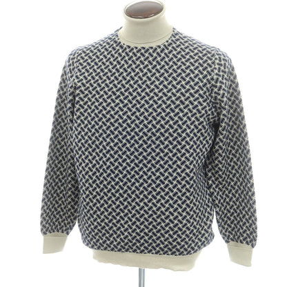 【新品】ドルモア DRUMOHR カシミヤ ビスコッティ柄 タートルネック プルオーバーニット グレージュ系xネイビー【 52 】【 状態ランクN 】【 メンズ 】