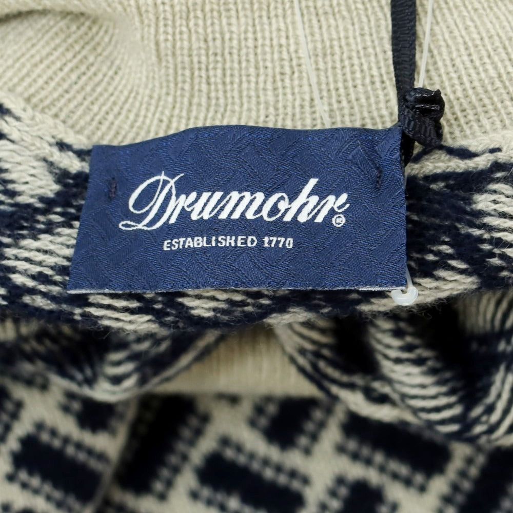 【新品】ドルモア DRUMOHR プルオーバーニット カシミヤ ビスコッティ柄 タートルネック プルオーバーニット グレージュ系xネイビー【サイズ52】【 状態ランクN 】【 メンズ 】[EPD]