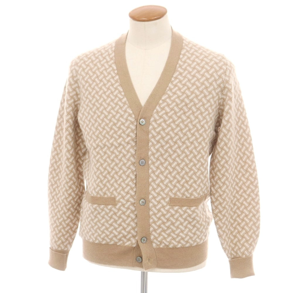 【新品】ドルモア DRUMOHR カシミヤ ビスコッティ柄 カーディガン ブラウンベージュ系xオフホワイト【 48 】【 状態ランクN 】【 メンズ 】