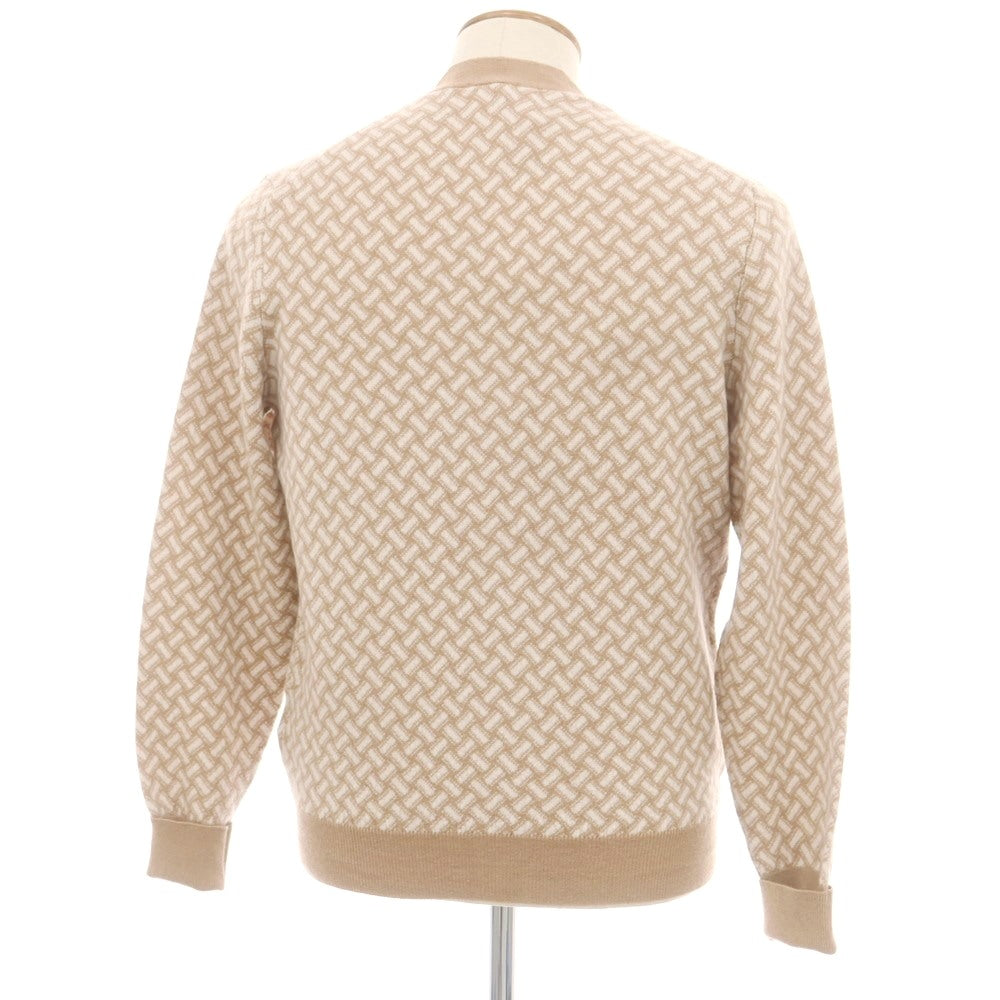 【新品】ドルモア DRUMOHR カシミヤ ビスコッティ柄 カーディガン ブラウンベージュ系xオフホワイト【 48 】【 状態ランクN 】【 メンズ 】