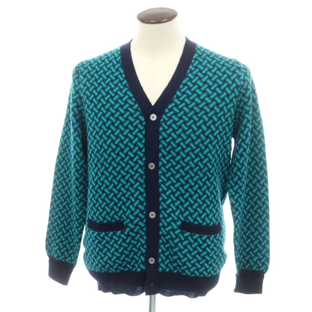 【新品】ドルモア DRUMOHR カシミヤ ビスコッティ柄 カーディガン ネイビーxブルーグリーン【 50 】【 状態ランクN 】【 メンズ 】