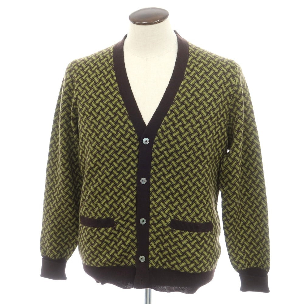 【新品】ドルモア DRUMOHR カシミヤ ビスコッティ柄 カーディガン ダークブラウンxライトオリーブ【 52 】【 状態ランクN 】【 メンズ 】