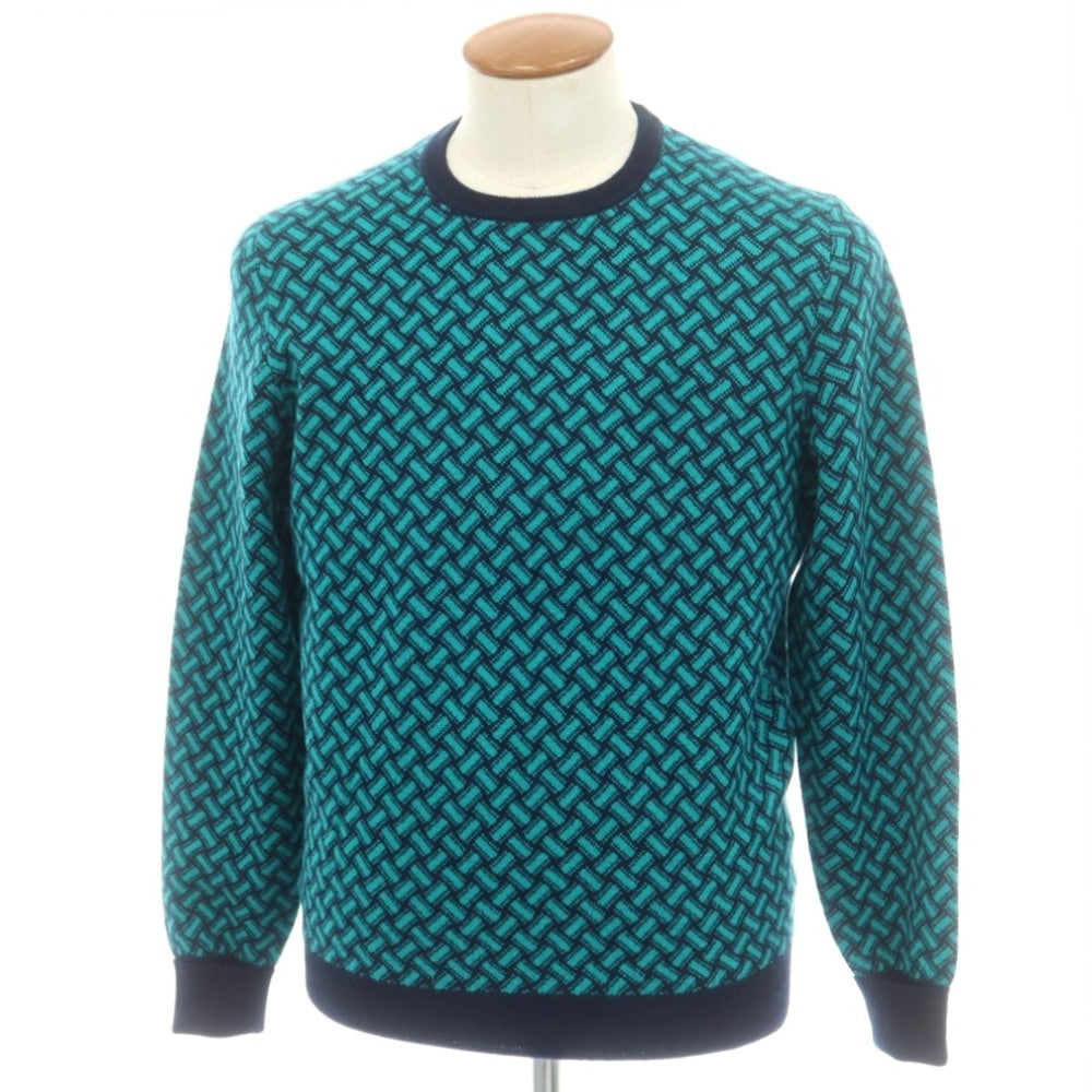 【新品】ドルモア DRUMOHR カシミヤ ビスコッティ柄 クルーネック プルオーバーニット ネイビーxブルーグリーン【 48 】【 状態ランクN 】【 メンズ 】