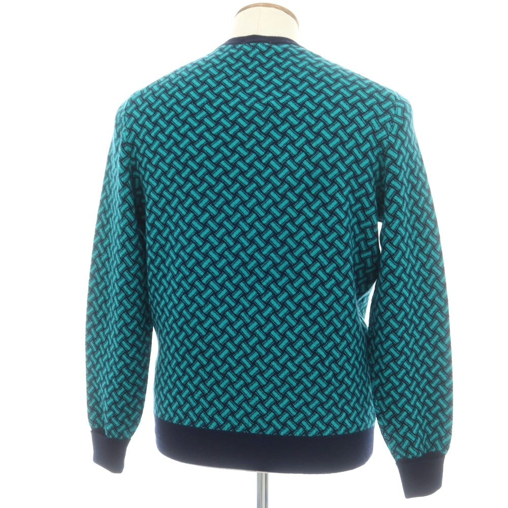 【新品】ドルモア DRUMOHR カシミヤ ビスコッティ柄 クルーネック プルオーバーニット ネイビーxブルーグリーン【 48 】【 状態ランクN 】【 メンズ 】