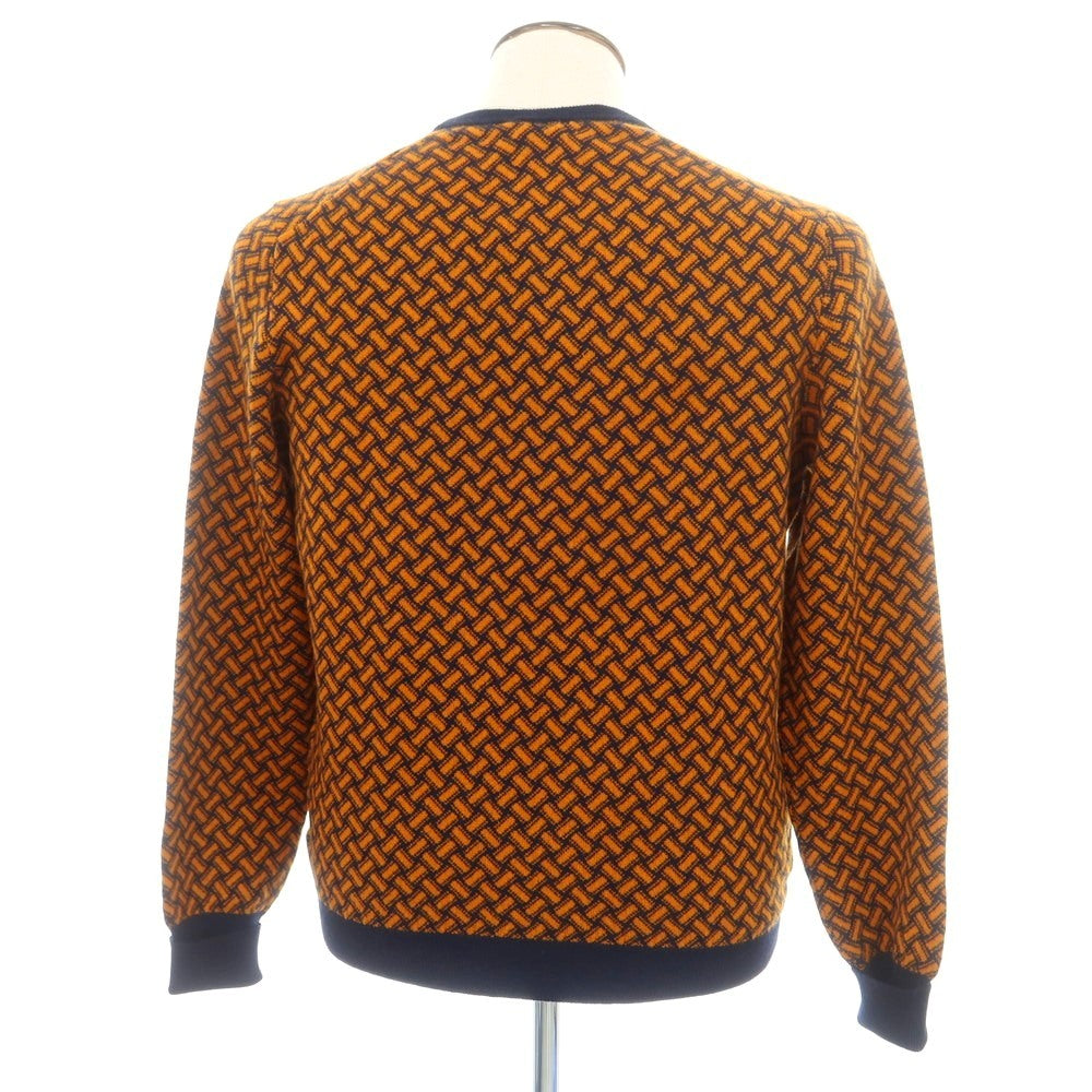 【新品】ドルモア DRUMOHR カシミヤ ビスコッティ柄 クルーネック プルオーバーニット ネイビーxオレンジ【 50 】【 状態ランクN 】【 メンズ 】