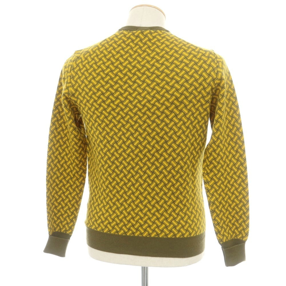 【新品】ドルモア DRUMOHR カシミヤ ビスコッティ柄 クルーネック プルオーバーニット カーキオリーブ系xイエロー【 44 】【 状態ランクN 】【 メンズ 】