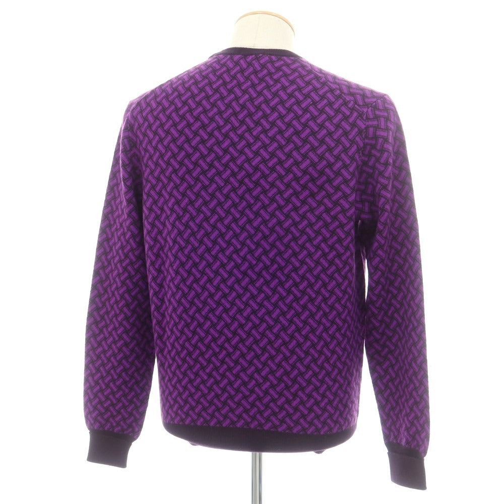 【新品】ドルモア DRUMOHR カシミヤ ビスコッティ柄 クルーネック プルオーバーニット ダークパープルxパープル【 46 】【 状態ランクN 】【 メンズ 】