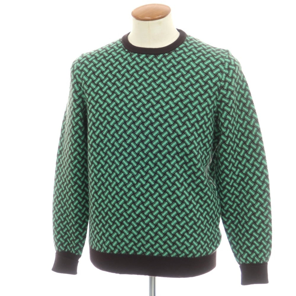【新品】ドルモア DRUMOHR カシミヤ ビスコッティ柄 クルーネック プルオーバーニット ダークブラウンxミントグリーン【 48 】【 状態ランクN 】【 メンズ 】