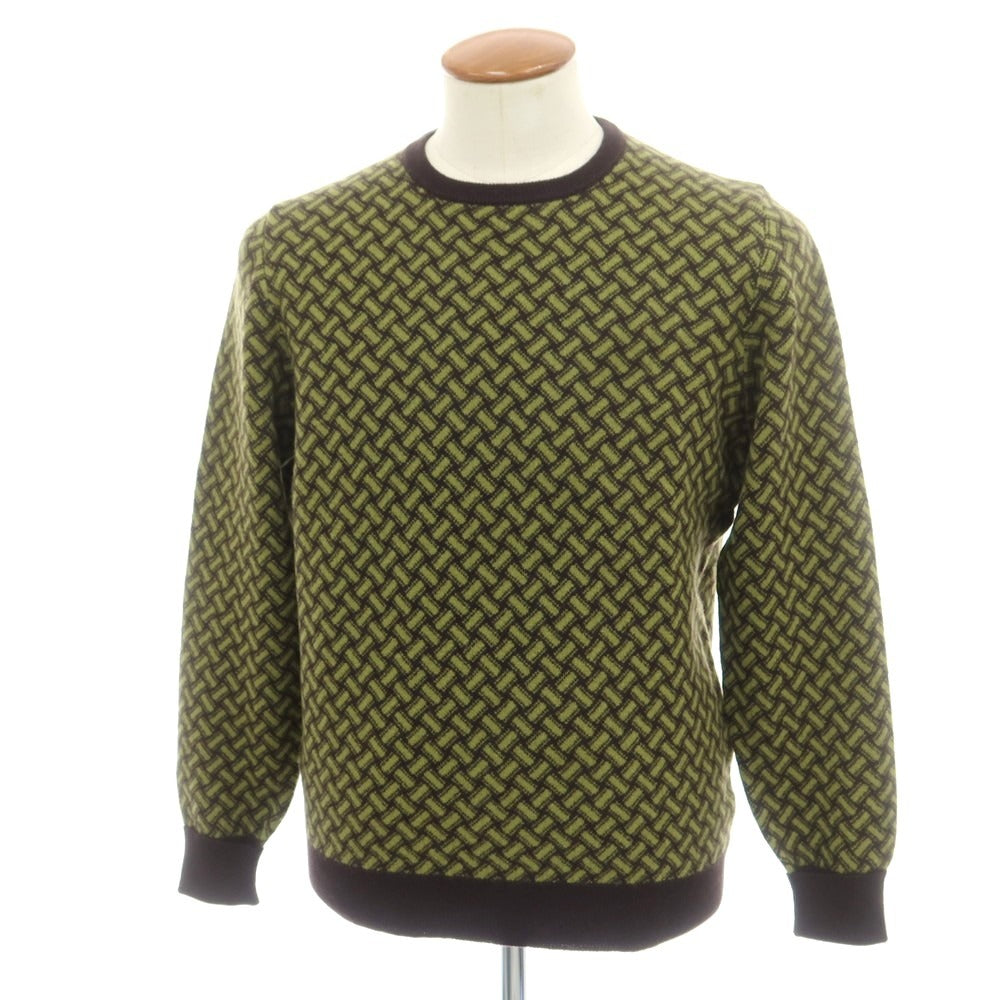 【新品】ドルモア DRUMOHR カシミヤ ビスコッティ柄 クルーネック プルオーバーニット ダークブラウンxライトオリーブ【 48 】【 状態ランクN 】【 メンズ 】