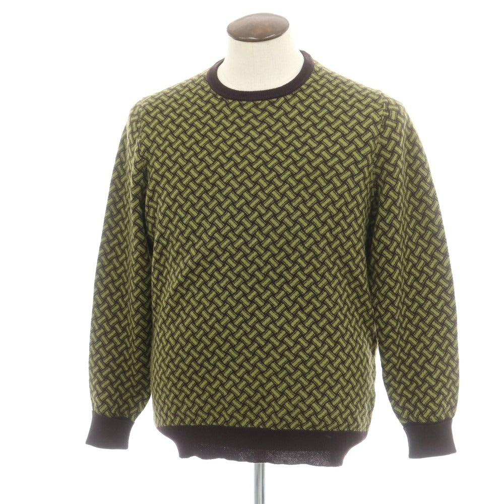 【新品】ドルモア DRUMOHR カシミヤ ビスコッティ柄 クルーネック プルオーバーニット ダークブラウンxライトオリーブ【 52 】【 状態ランクN 】【 メンズ 】