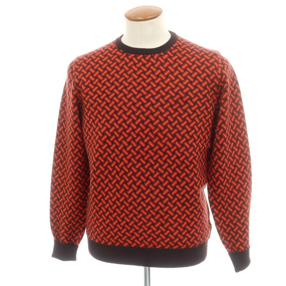 【新品】ドルモア DRUMOHR カシミヤ ビスコッティ柄 クルーネック プルオーバーニット ダークブラウンxオレンジレッド【 48 】【 状態ランクN 】【 メンズ 】