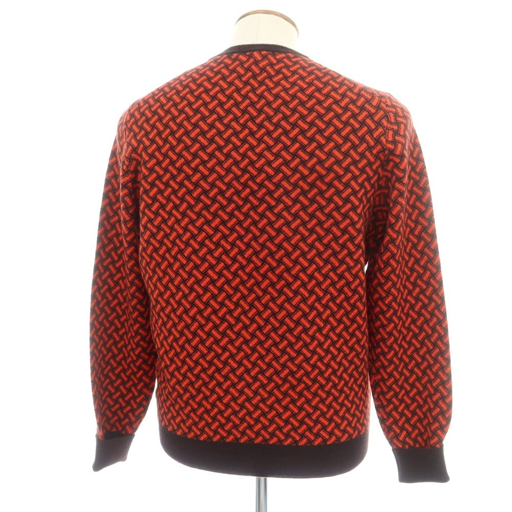 【新品】ドルモア DRUMOHR カシミヤ ビスコッティ柄 クルーネック プルオーバーニット ダークブラウンxオレンジレッド【 48 】【 状態ランクN 】【 メンズ 】