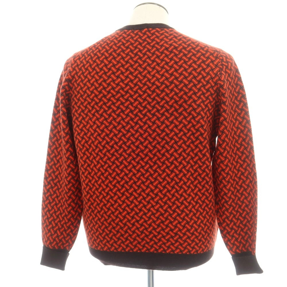 【新品】ドルモア DRUMOHR カシミヤ ビスコッティ柄 クルーネック プルオーバーニット ダークブラウンxオレンジレッド【 52 】【 状態ランクN 】【 メンズ 】