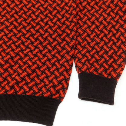 【新品】ドルモア DRUMOHR カシミヤ ビスコッティ柄 クルーネック プルオーバーニット ダークブラウンxオレンジレッド【 52 】【 状態ランクN 】【 メンズ 】