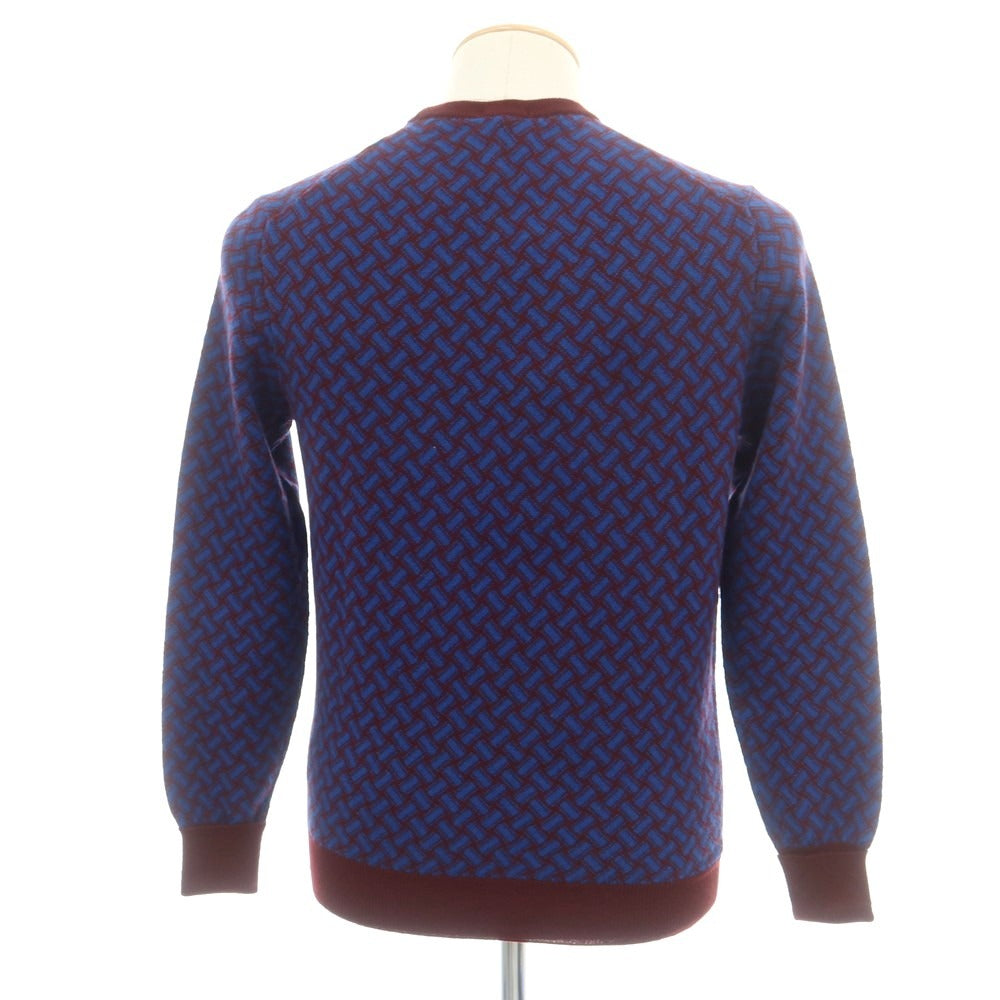 【新品】ドルモア DRUMOHR カシミヤ ビスコッティ柄 クルーネック プルオーバーニット マルーンxブルー【 44 】【 状態ランクN 】【 メンズ 】