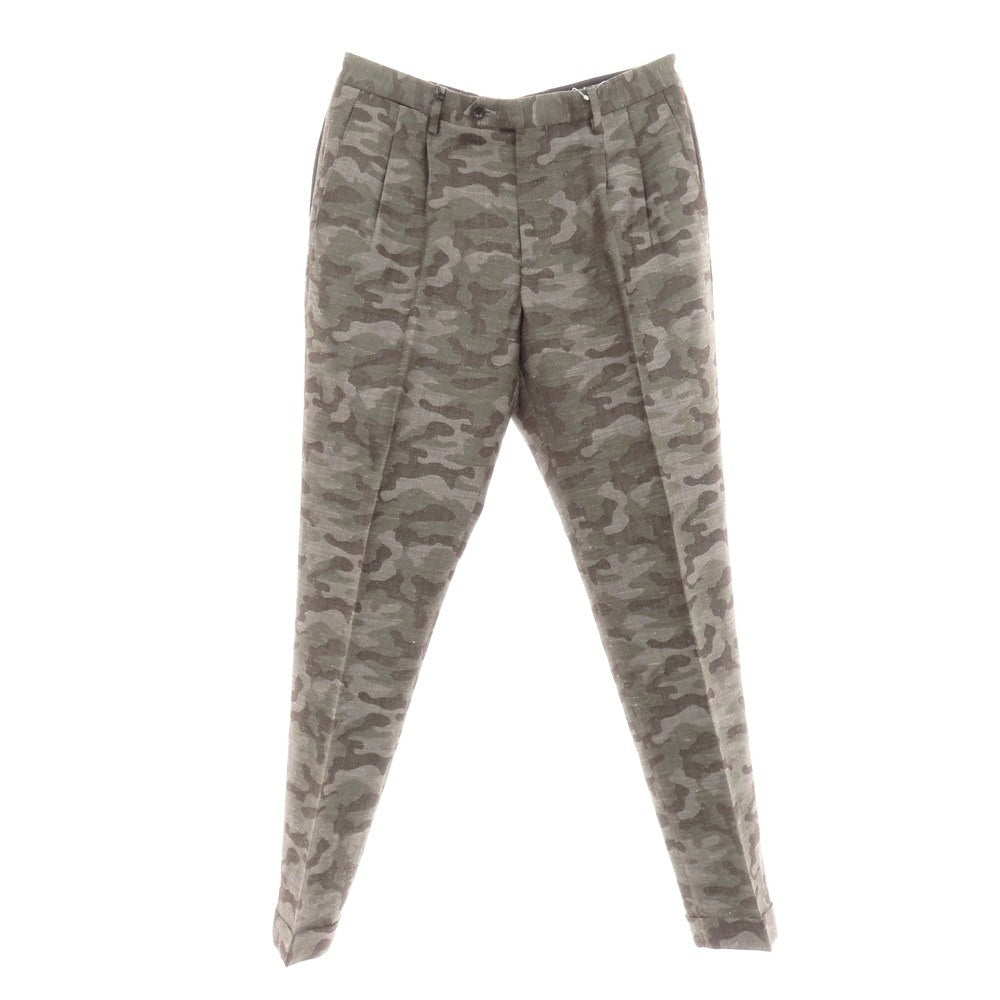 【新品】ドルモア DRUMOHR ウールシルクリネン カモフラ カジュアルスラックスパンツ グレーxオリーブ【 48 】【 状態ランクN 】【 メンズ 】