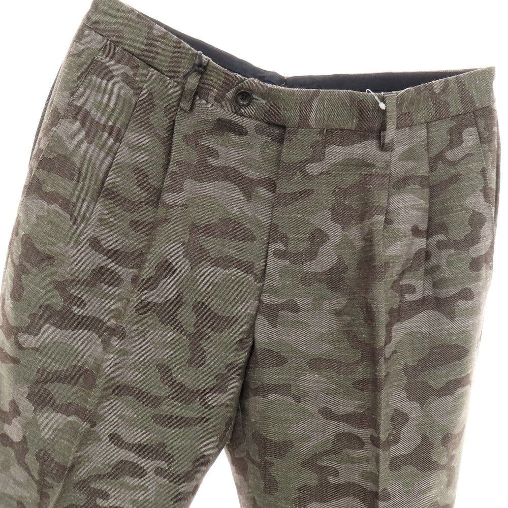 【新品】ドルモア DRUMOHR ウールシルクリネン カモフラ カジュアルスラックスパンツ グレーxオリーブ【 48 】【 状態ランクN 】【 メンズ 】