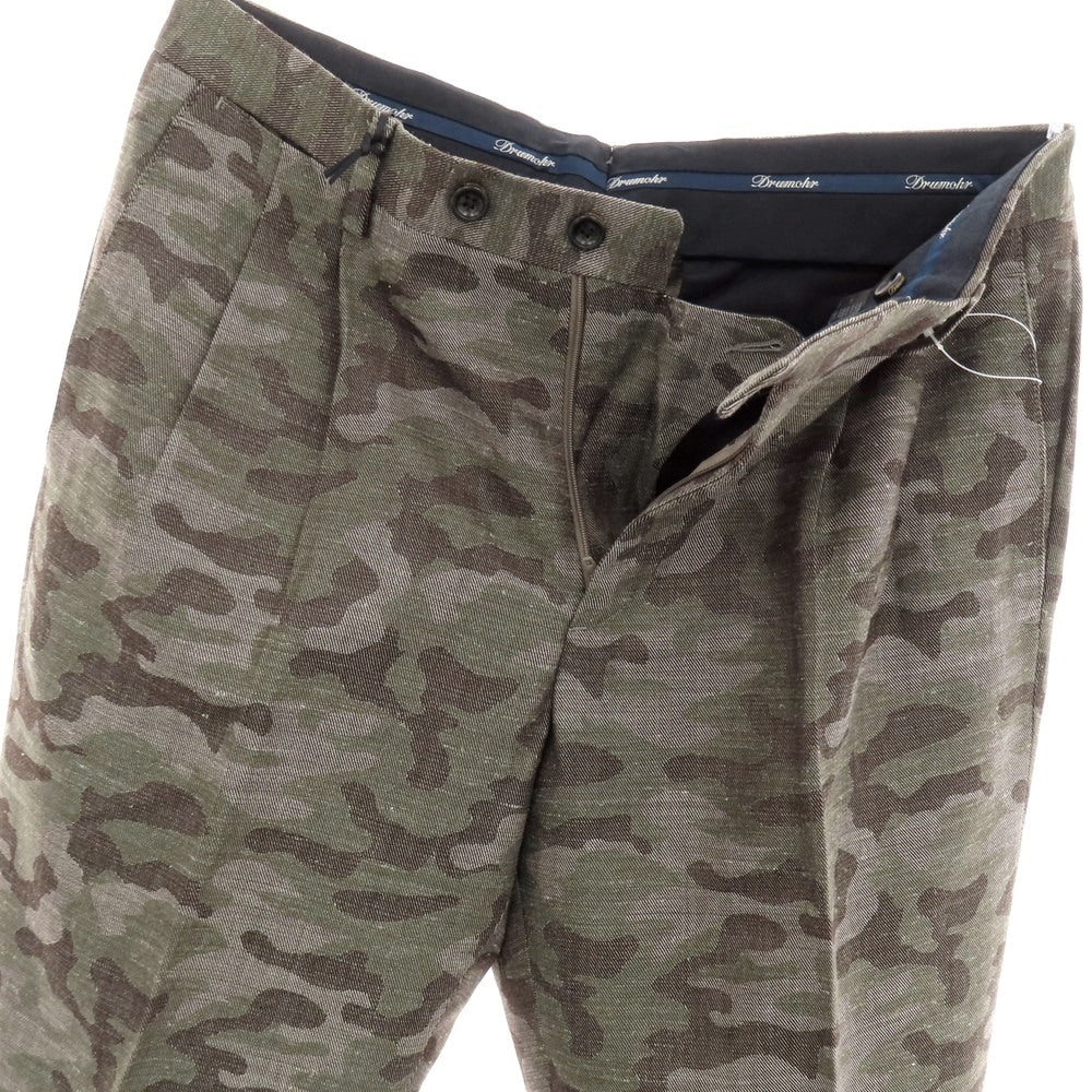 【新品】ドルモア DRUMOHR ウールシルクリネン カモフラ カジュアルスラックスパンツ グレーxオリーブ【 48 】【 状態ランクN 】【 メンズ 】