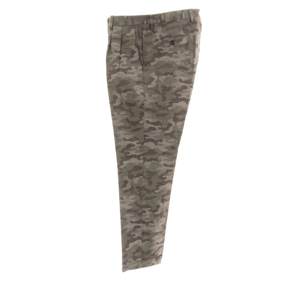 【新品】ドルモア DRUMOHR ウールシルクリネン カモフラ カジュアルスラックスパンツ グレーxオリーブ【 48 】【 状態ランクN 】【 メンズ 】