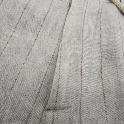 【中古】ブルネロクチネリ Brunello Cucinelli リネン ストライプ 3つボタンスーツ ライトグレーxブラウン【 上46/下44 】【 状態ランクC 】【 メンズ 】