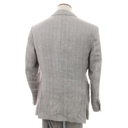 【中古】ブルネロクチネリ Brunello Cucinelli リネン ストライプ 3つボタンスーツ ライトグレーxブラウン【 上46/下44 】【 状態ランクC 】【 メンズ 】