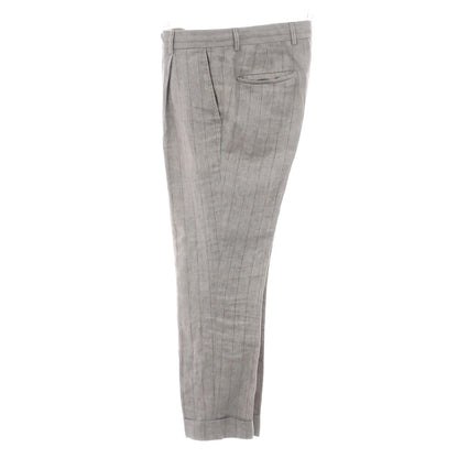 【中古】ブルネロクチネリ Brunello Cucinelli リネン ストライプ 3つボタンスーツ ライトグレーxブラウン【 上46/下44 】【 状態ランクC 】【 メンズ 】