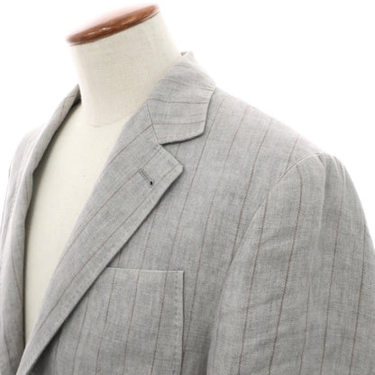 【中古】ブルネロクチネリ Brunello Cucinelli リネン ストライプ 3つボタンスーツ ライトグレーxブラウン【 上46/下44 】【 状態ランクC 】【 メンズ 】