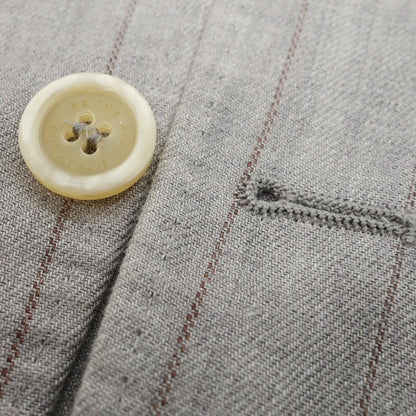 【中古】ブルネロクチネリ Brunello Cucinelli リネン ストライプ 3つボタンスーツ ライトグレーxブラウン【 上46/下44 】【 状態ランクC 】【 メンズ 】