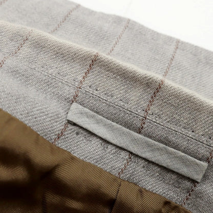 【中古】ブルネロクチネリ Brunello Cucinelli リネン ストライプ 3つボタンスーツ ライトグレーxブラウン【 上46/下44 】【 状態ランクC 】【 メンズ 】