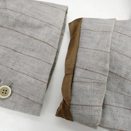 【中古】ブルネロクチネリ Brunello Cucinelli リネン ストライプ 3つボタンスーツ ライトグレーxブラウン【 上46/下44 】【 状態ランクC 】【 メンズ 】