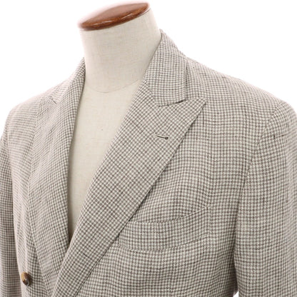 【中古】ブルネロクチネリ Brunello Cucinelli リネン ハウンドトゥース柄 ダブルスーツ グレージュxホワイト【 46 】【 状態ランクC 】【 メンズ 】