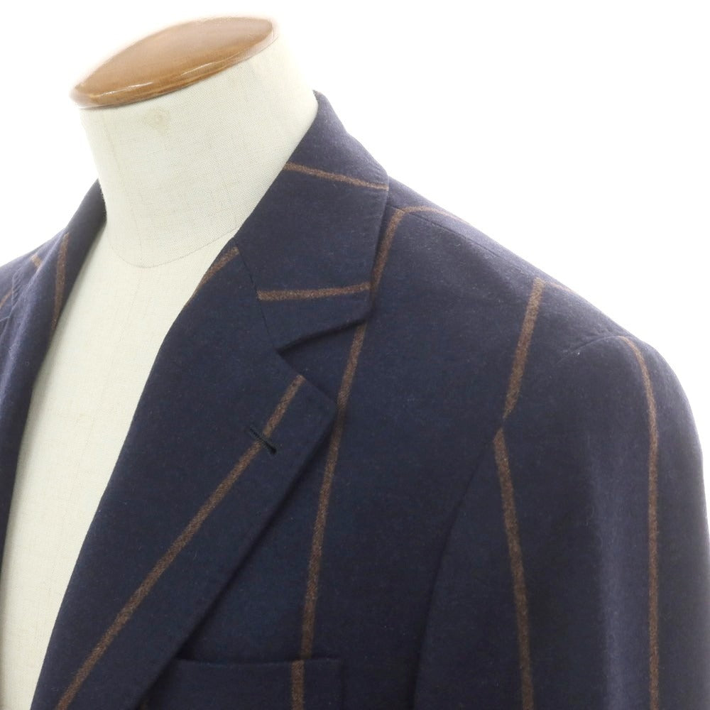 【中古】ブルネロクチネリ Brunello Cucinelli ウールシルクカシミヤ ストライプ テーラードジャケット ネイビーxブラウン【 46 】【 状態ランクC 】【 メンズ 】