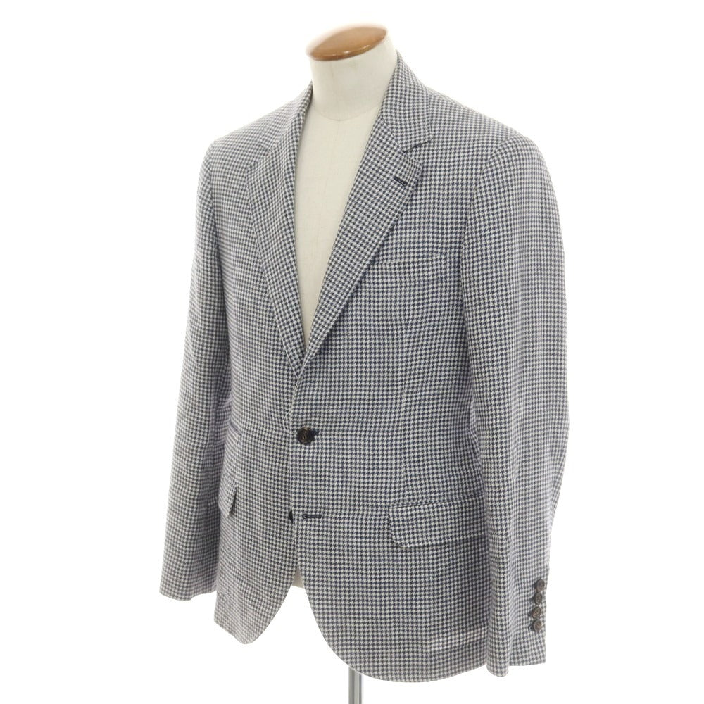 【中古】ブルネロクチネリ Brunello Cucinelli リネンウール ハウンドトゥース柄 テーラードジャケット ネイビーxホワイト【 46 】【 状態ランクD 】【 メンズ 】
