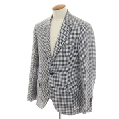 [Used] Brunello Cucinelli Linen wool houndstooth pattern tailored jacket Navy x white [46] [Condition rank D] [Men&