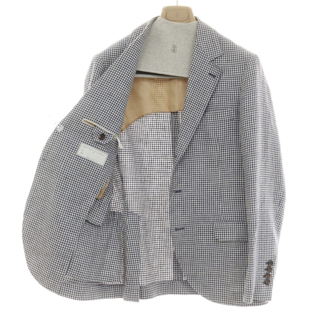 [Used] Brunello Cucinelli Linen wool houndstooth pattern tailored jacket Navy x white [46] [Condition rank D] [Men&