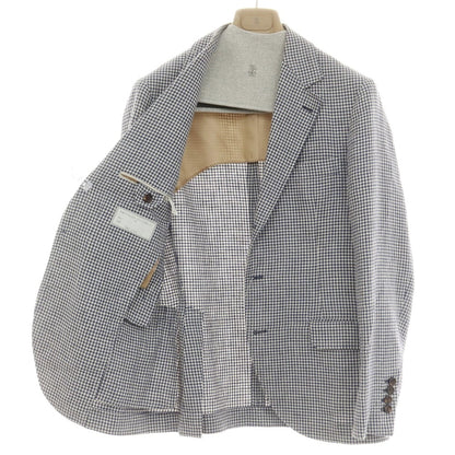 [Used] Brunello Cucinelli Linen wool houndstooth pattern tailored jacket Navy x white [46] [Condition rank D] [Men&