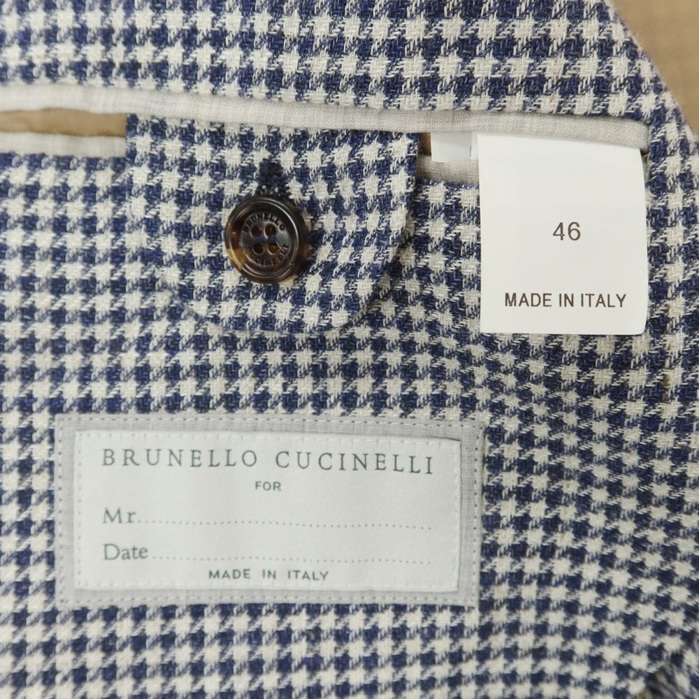 [Used] Brunello Cucinelli Linen wool houndstooth pattern tailored jacket Navy x white [46] [Condition rank D] [Men&