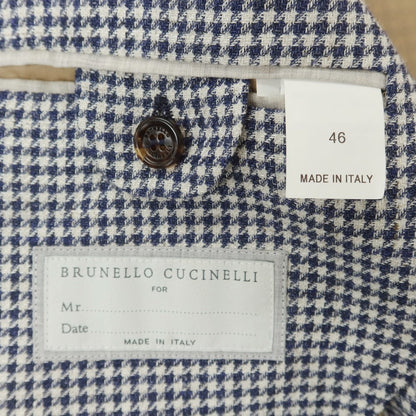 [Used] Brunello Cucinelli Linen wool houndstooth pattern tailored jacket Navy x white [46] [Condition rank D] [Men&