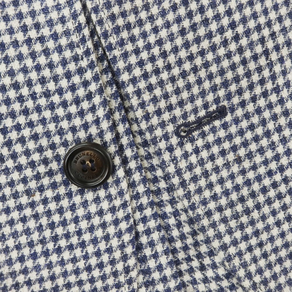 [Used] Brunello Cucinelli Linen wool houndstooth pattern tailored jacket Navy x white [46] [Condition rank D] [Men&