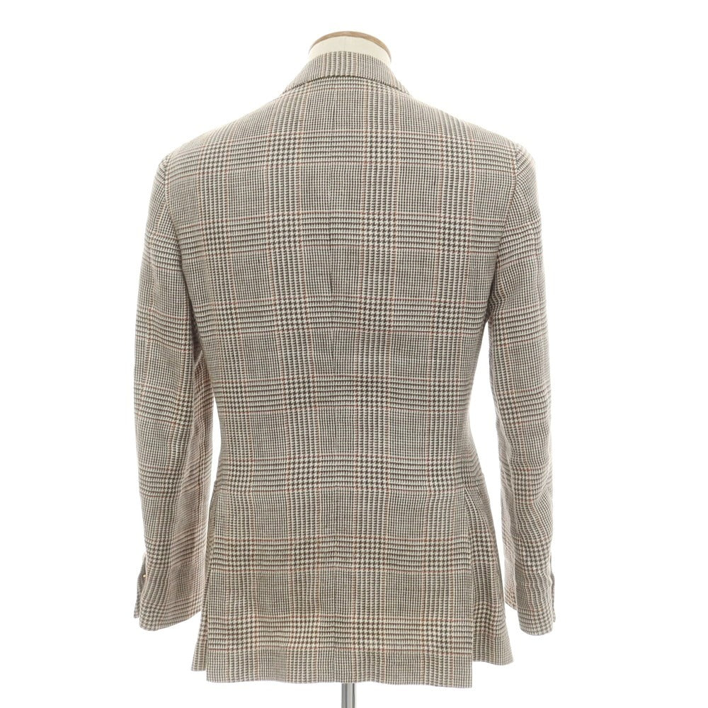 [Used] Brunello Cucinelli Linen wool check double-breasted jacket, brown x white [46] [Condition: C] [Men&
