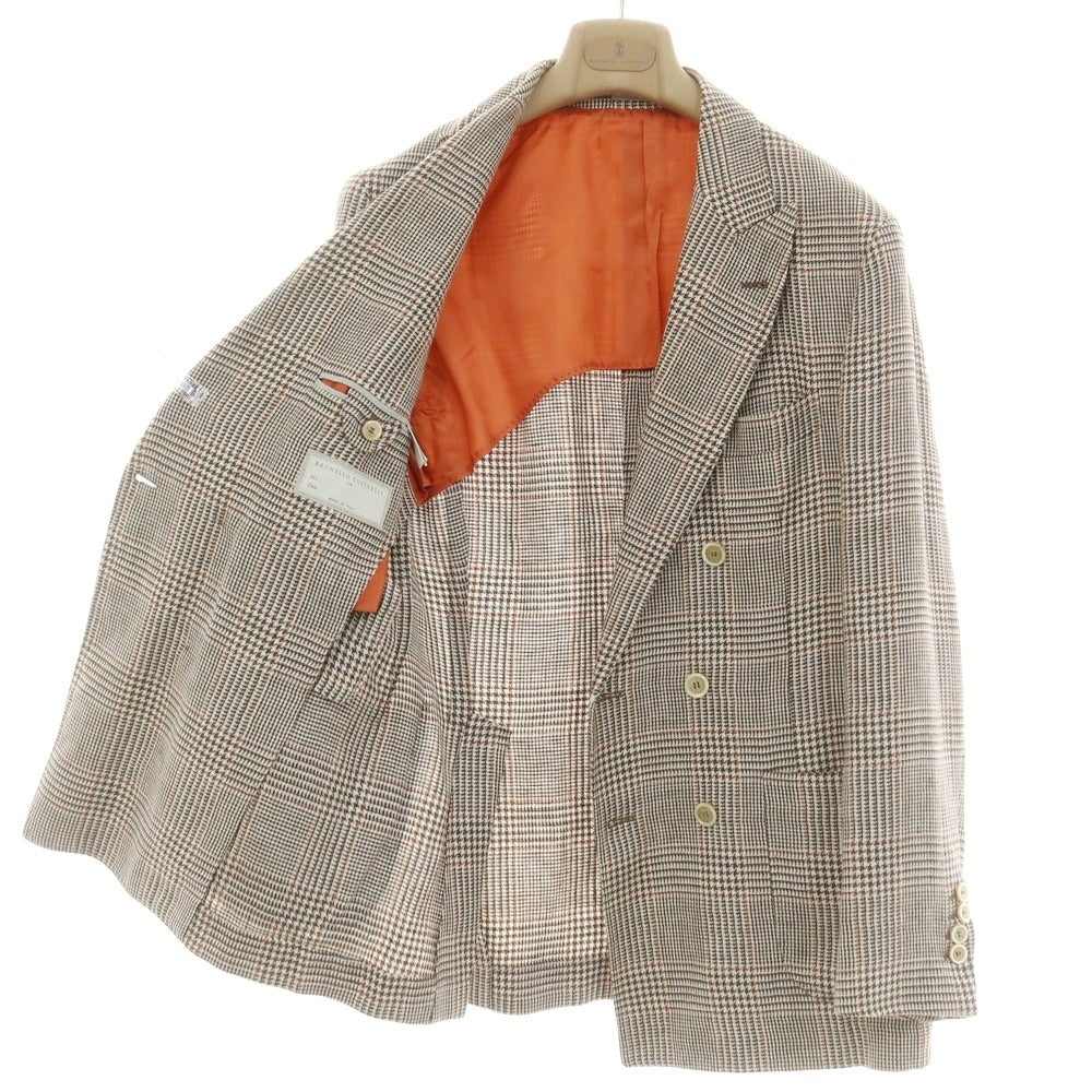 [Used] Brunello Cucinelli Linen wool check double-breasted jacket, brown x white [46] [Condition: C] [Men&