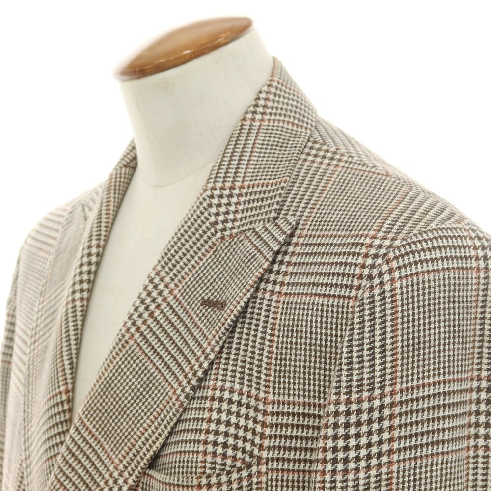 【中古】ブルネロクチネリ Brunello Cucinelli リネンウール チェック ダブルジャケット ブラウンxホワイト【 46 】【 状態ランクC 】【 メンズ 】