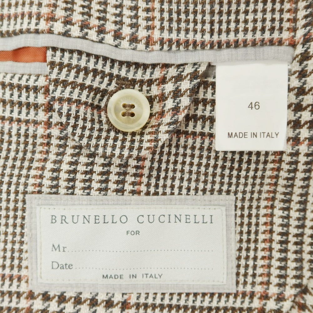 [Used] Brunello Cucinelli Linen wool check double-breasted jacket, brown x white [46] [Condition: C] [Men&