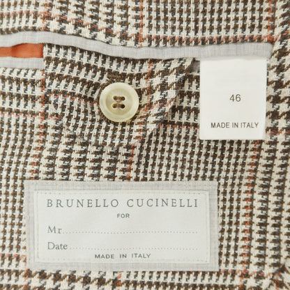 [Used] Brunello Cucinelli Linen wool check double-breasted jacket, brown x white [46] [Condition: C] [Men&