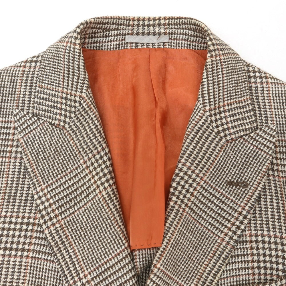 [Used] Brunello Cucinelli Linen wool check double-breasted jacket, brown x white [46] [Condition: C] [Men&