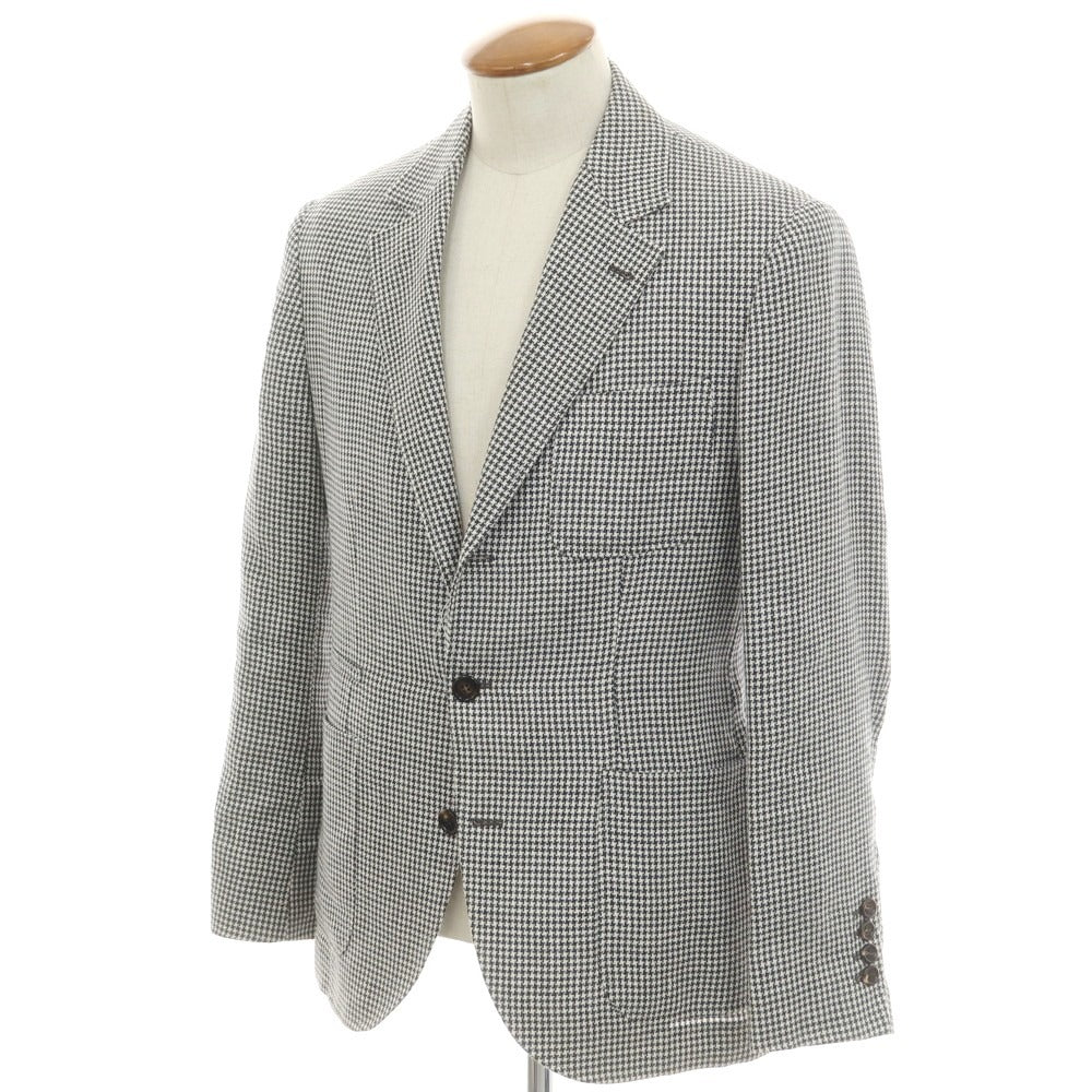 【中古】ブルネロクチネリ Brunello Cucinelli リネンウールシルク ハウンドトゥース テーラードジャケット チャコールxホワイト【 46 】【 状態ランクC 】【 メンズ 】