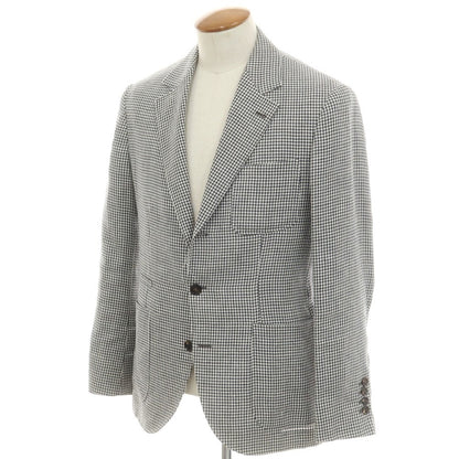 [Used] Brunello Cucinelli Linen Wool Silk Houndstooth Tailored Jacket Charcoal x White [46] [Condition Rank C] [Men&