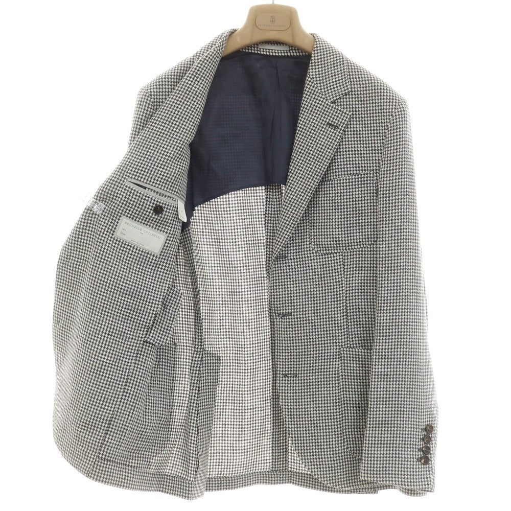 [Used] Brunello Cucinelli Linen Wool Silk Houndstooth Tailored Jacket Charcoal x White [46] [Condition Rank C] [Men&