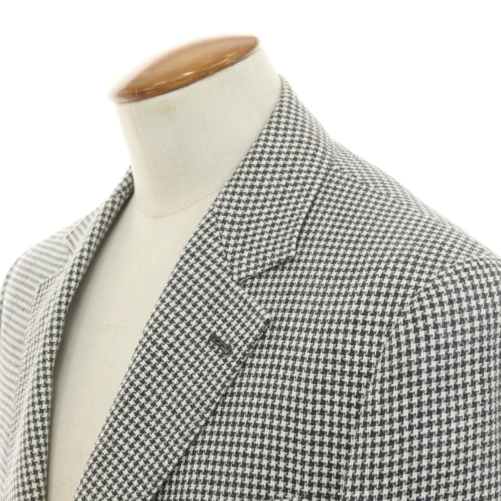 【中古】ブルネロクチネリ Brunello Cucinelli リネンウールシルク ハウンドトゥース テーラードジャケット チャコールxホワイト【 46 】【 状態ランクC 】【 メンズ 】