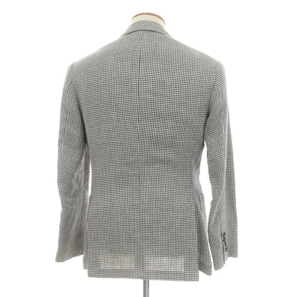 [Used] Brunello Cucinelli Linen Wool Silk Houndstooth Tailored Jacket Charcoal x White [46] [Condition Rank C] [Men&